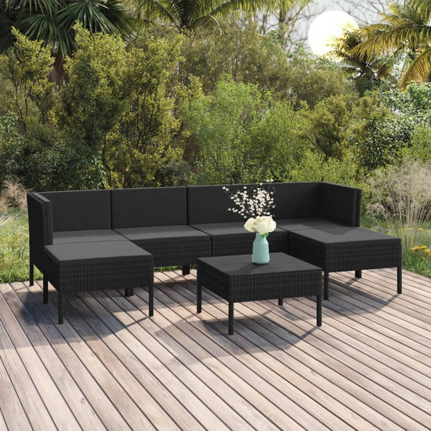 vidaXL 7-delige Loungeset met kussens poly rattan zwart