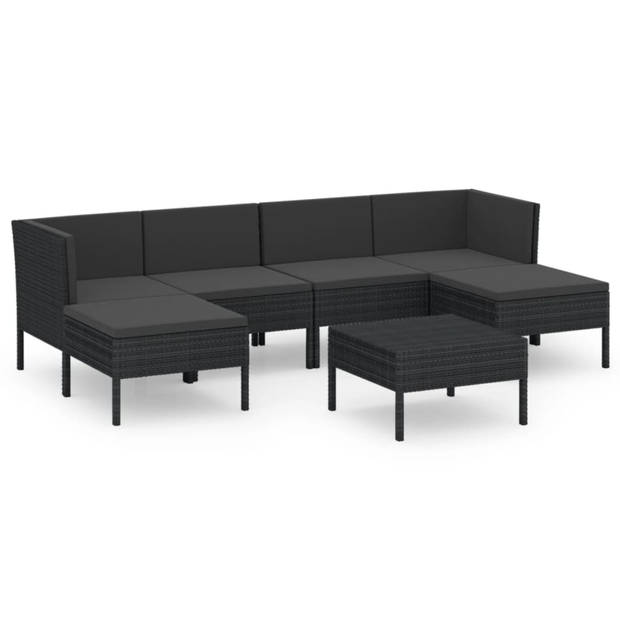 vidaXL 7-delige Loungeset met kussens poly rattan zwart