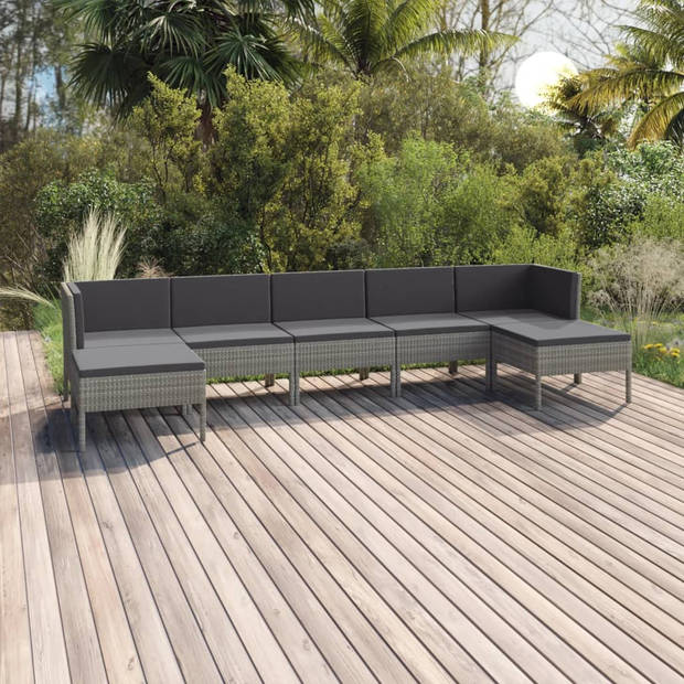 vidaXL 7-delige Loungeset met kussens poly rattan grijs