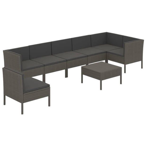 vidaXL 8-delige Loungeset met kussens poly rattan grijs