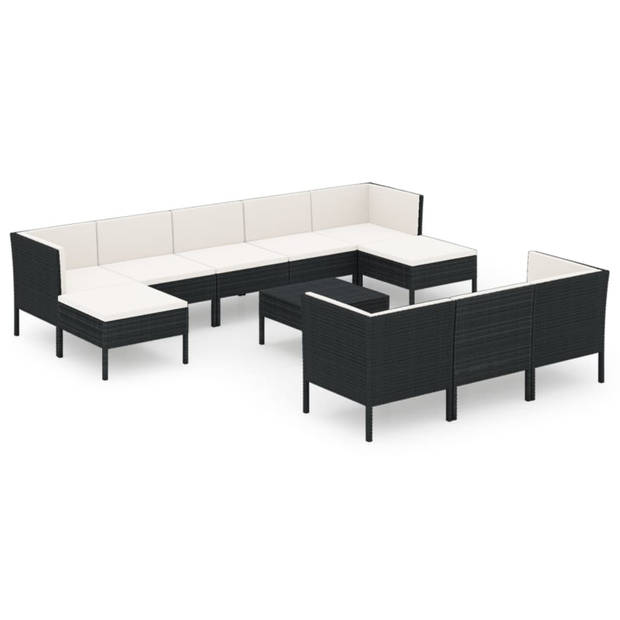 vidaXL 11-delige Loungeset met kussens poly rattan zwart