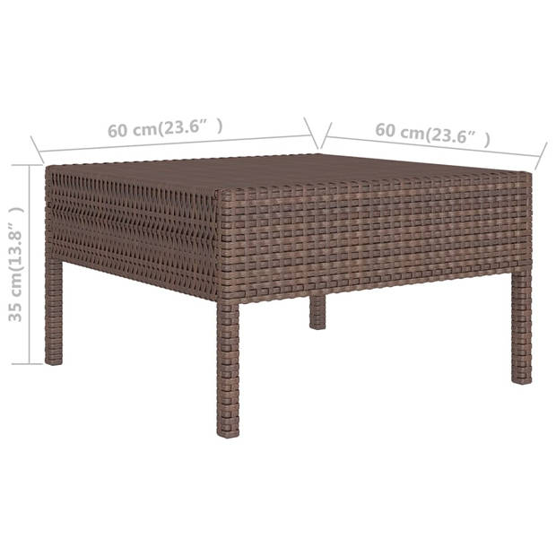 The Living Store Loungeset - PE-rattan - gepoedercoat staal - Bruin - 60x60x35 cm (tafel) - 57x69x69 cm (middenbank) -