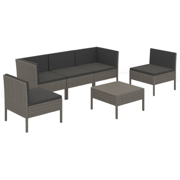 vidaXL 6-delige Loungeset met kussens poly rattan grijs