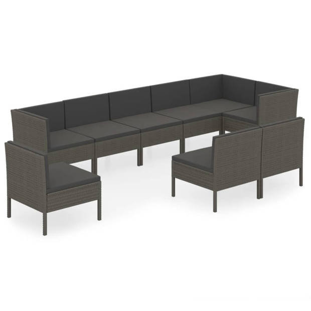 vidaXL 9-delige Loungeset met kussens poly rattan grijs