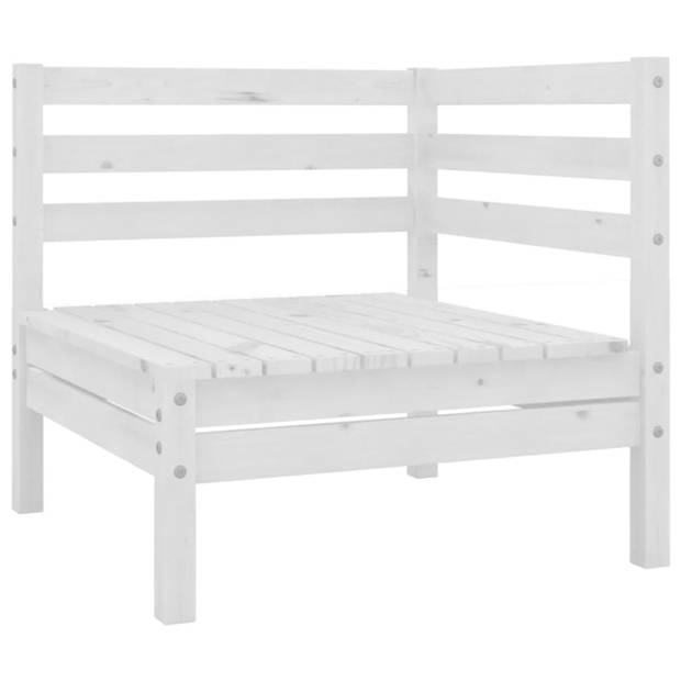 The Living Store Tuinset Pallet - Wit - Massief grenenhout - Hoekbank- 63.5x63.5x62.5cm - Voetenbank/Tafel-