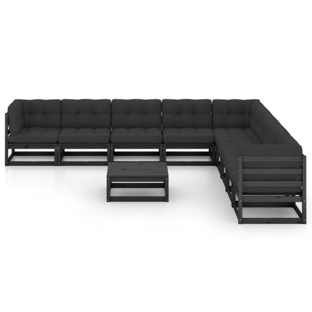 vidaXL 10-delige Loungeset met kussens massief grenenhout zwart