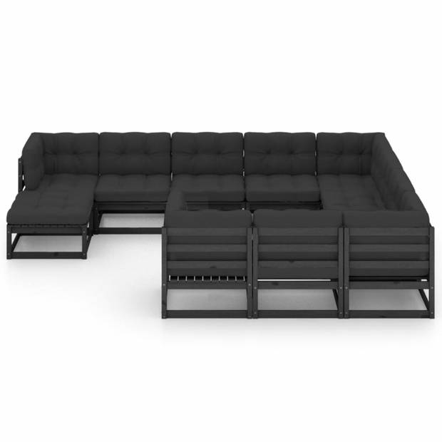 vidaXL 11-delige Loungeset met kussens massief grenenhout zwart