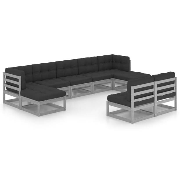 vidaXL 9-delige Loungeset met kussens massief grenenhout grijs