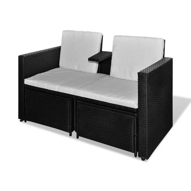 vidaXL 4-delige Loungeset met kussens poly rattan zwart