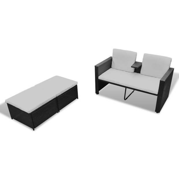 vidaXL 4-delige Loungeset met kussens poly rattan zwart