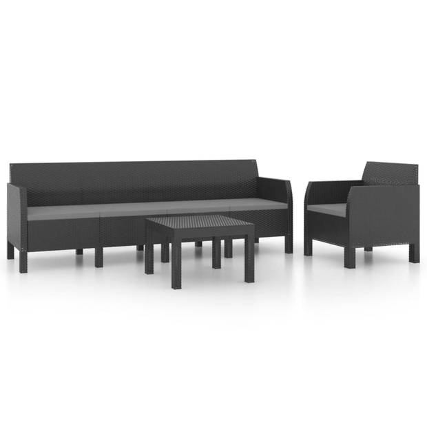 vidaXL 3-delige Loungeset met kussens PP rattan antracietkleurig