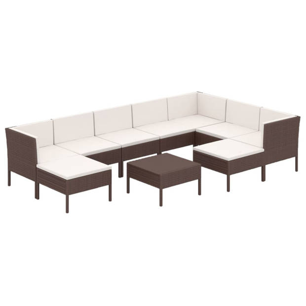 vidaXL 10-delige Loungeset met kussens poly rattan bruin