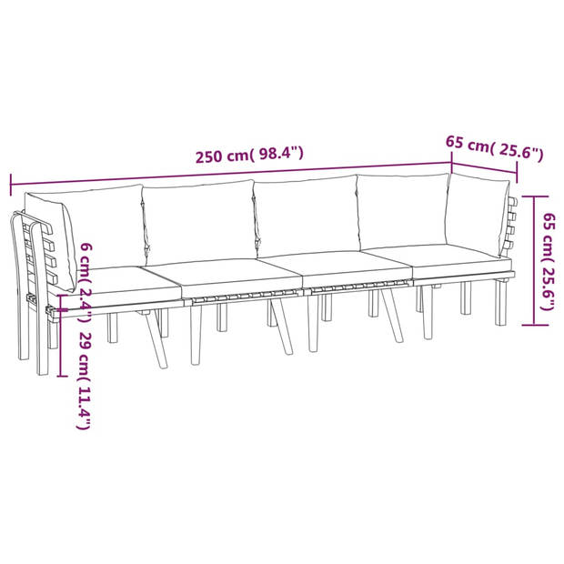 vidaXL 4-delige Loungeset met kussens massief acaciahout