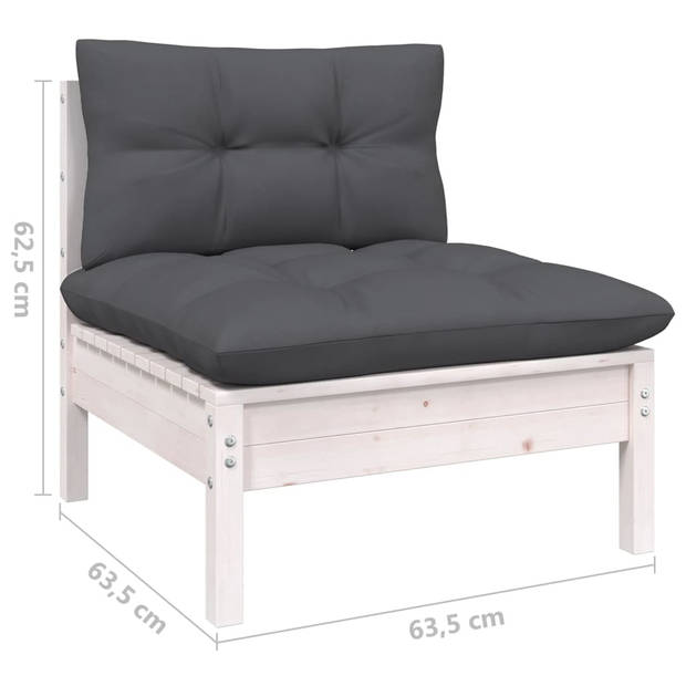 The Living Store Loungeset - Grenenhout - Wit - Antraciet - 63.5x63.5x62.5 cm - 100% polyester