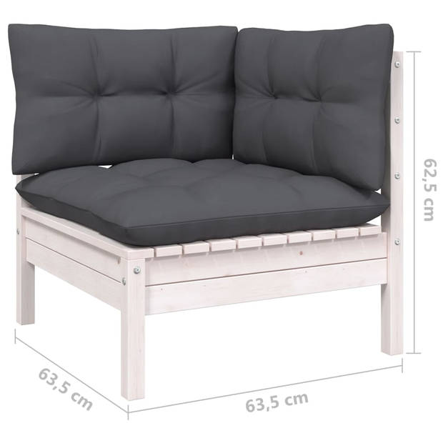 The Living Store Loungeset - Grenenhout - Wit - 63.5 x 63.5 x 62.5 cm - Inclusief kussens - Montage vereist