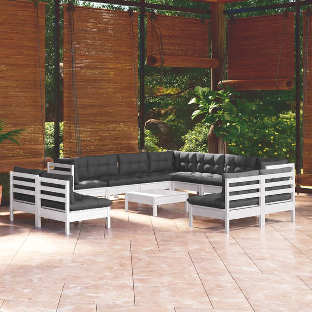 vidaXL 12-delige Loungeset met kussens massief grenenhout wit