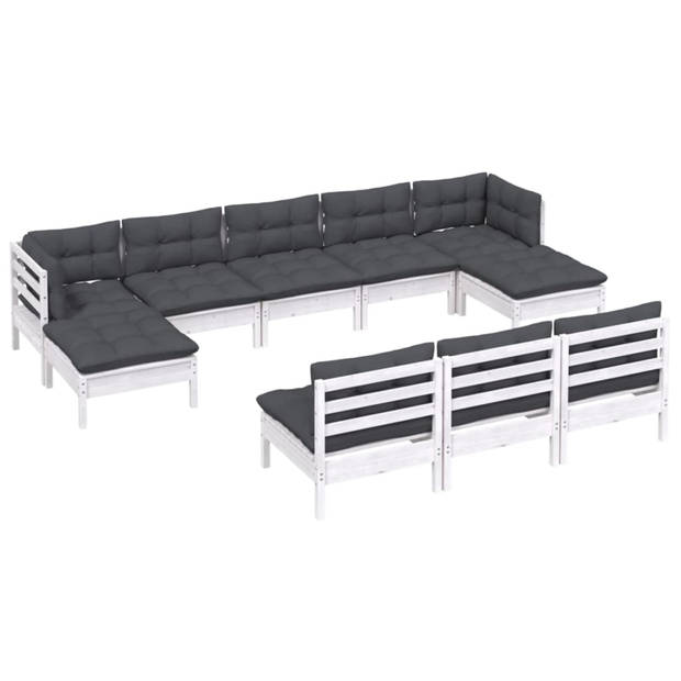 vidaXL 10-delige Loungeset met kussens grenenhout wit