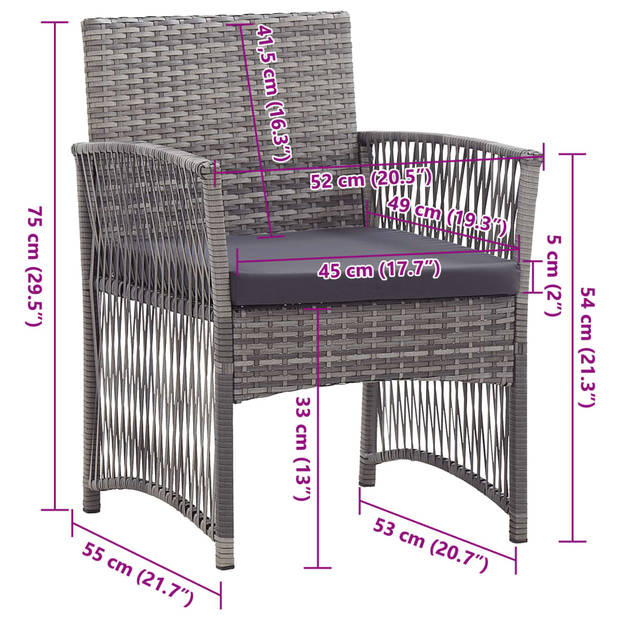 vidaXL Tuinstoelen met kussens 2 st poly rattan antraciet