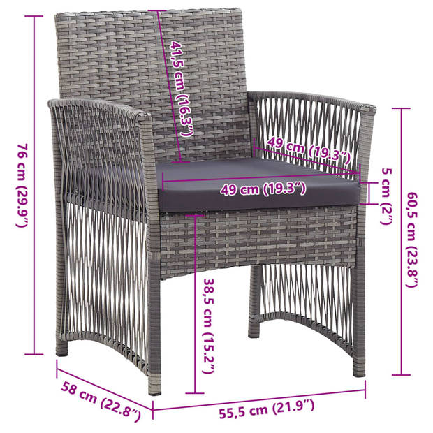 vidaXL Tuinstoelen met kussens 2 st poly rattan antraciet