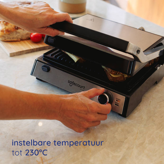 Safecourt Kitchen Tosti apparaat - Grill apparaat - Uitneembare platen ContactGrill - 3-in-1 -180 °C grill