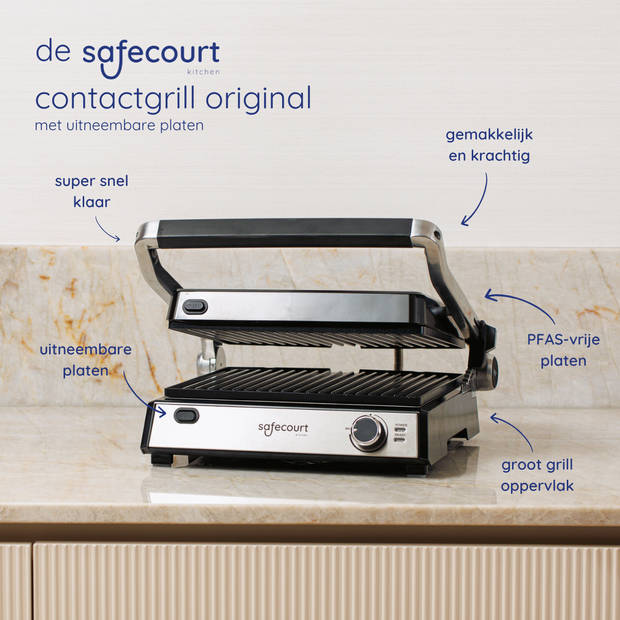 Safecourt Kitchen Tosti apparaat - Grill apparaat - Uitneembare platen ContactGrill - 3-in-1 -180 °C grill