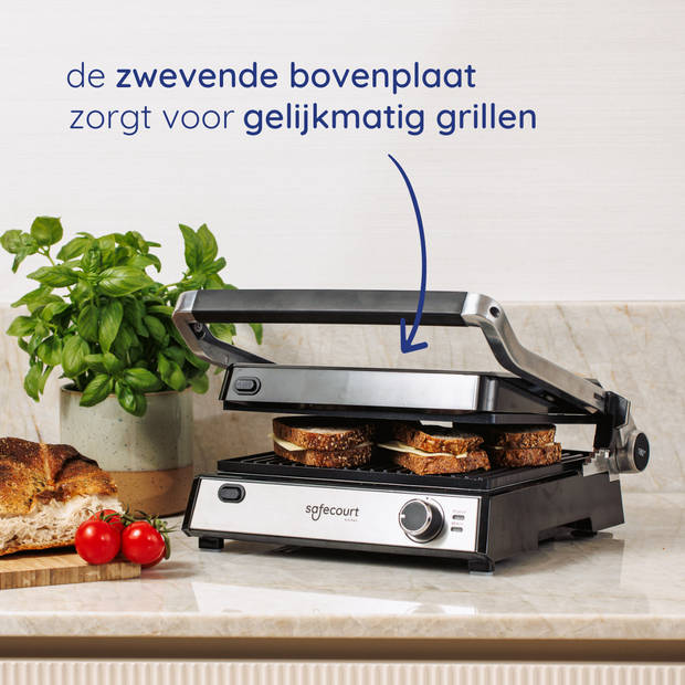 Safecourt Kitchen Tosti apparaat - Grill apparaat - Uitneembare platen ContactGrill - 3-in-1 -180 °C grill