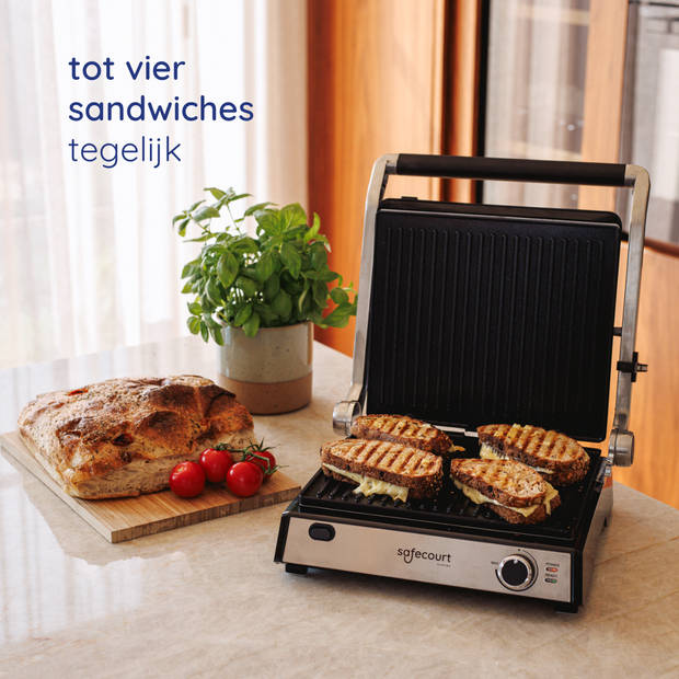 Safecourt Kitchen Tosti apparaat - Grill apparaat - Uitneembare platen ContactGrill - 3-in-1 -180 °C grill