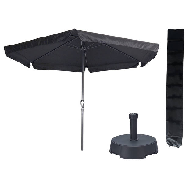 Parasol Gemini Zwart Ø300 cm + Parasolvoet 25 kg + Parasolhoes