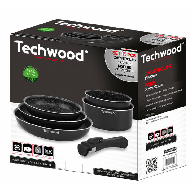 Techwood 6611p - 6-delige pannenset