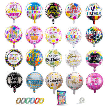 Fissaly® 20 Stuks Happy Birthday Verjaardag Folie Ballonnen – Feest Decoratie Versiering – Helium