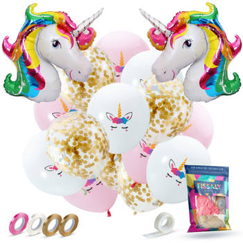 Fissaly® 37 stuks Eenhoorn Decoratie Helium Ballonnen met Lint – Verjaardag - Papieren Confetti – Latex