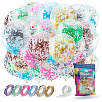 Fissaly® 40 stuks Gekleurde Papieren Confetti Helium Ballonnen met Lint – Decoratie Versiering – Latex