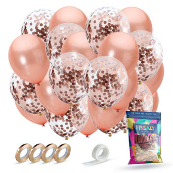 Fissaly® 40 stuks Rose Goud Helium Ballonnen met Lint – Verjaardag Versiering - Decoratie - Papieren Confetti