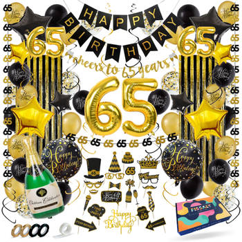 Fissaly® 65 Jaar Verjaardag Decoratie Versiering - Ballonnen – Helium, Latex & Confetti Ballonnen - Zwart en Goud