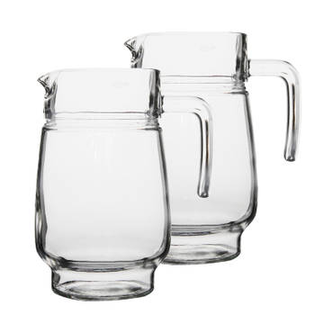 2x stuks glazen schenkkannen/karaffen 1,6 liter - Waterkannen