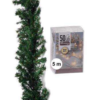 Dennenslinger/dennen guirlande groen 270 cm met warm witte verlichting - Kerstslingers