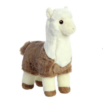 Aurora Pluche dieren knuffel Alpaca - bruin/wit - 28 cm - Knuffeldieren alpacas - voor kinderen - Knuffeldier