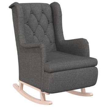 vidaXL Fauteuil met massief rubberwood schommelpoten stof donkergrijs