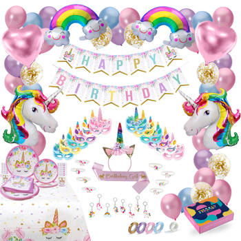 Fissaly® 137 Stuks Luxe Eenhoorn Verjaardag Decoratie Versiering – Unicorn Set – Kinderfeest – Feest