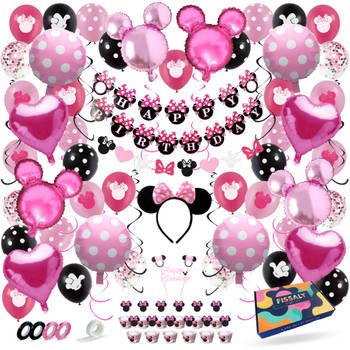 Fissaly® Minnie Thema Verjaardag Versiering – Ballonnen & Slingers Feest Decoratie – Mouse Kinderfeestje
