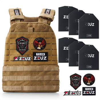ZEUZ® Crossfit & Fitness Gewichtsvest 16,5 KG – Tactical Vest & Trainingsvest - Verstelbaar in Gewichten - Beige