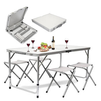 MaxxGarden Opvouwbare Picknicktafel - Biertafel met banken - Vouwtafel - campingtafel set - Wit - 120 x 70cm
