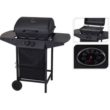 2-pits gasbarbecue met grill en zijtafels - 97x55x100cm