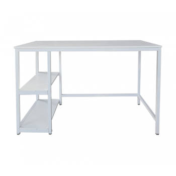 Bureau Stoer - computertafel - industrieel design met opbergplanken - 120 cm breed - wit