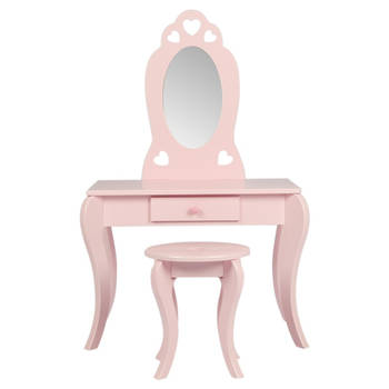 Kaptafel make up visagie tafel hartje design kinderkamer meisje met krukje roze