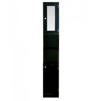 Badkamerkast - kolomkast badkamer slaapkamer of hal - met spiegel - 180 cm hoog - zwart