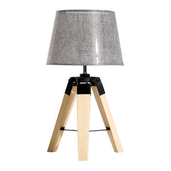 Tafel lamp - Nachtkast lamp - Stoffen kap en houten poten - Driepoot - 45 cm hoog