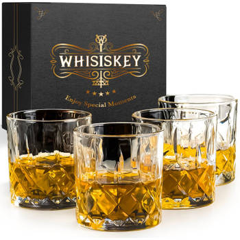 Whisiskey Klassieke Whiskey Glazen - 4 Tumbler Glazen - Whiskey glazen set - Waterglazen - Drinkglazen - 300 ml Glas