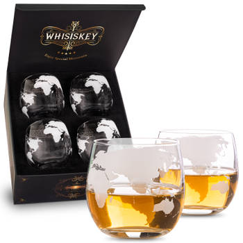 Whisiskey - Wereldbol Whiskey Glazen – 4 Glazen – 285 ml - Whiskey glazen set - Waterglazen - Drinkglazen - whisky glas