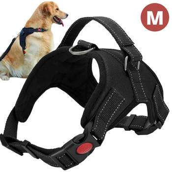 Hondentuig - Hondenharnas - Hondentuigje Anti trek tuig hond - Reflecterend - Zwart - Maat M (tot 30 kg)